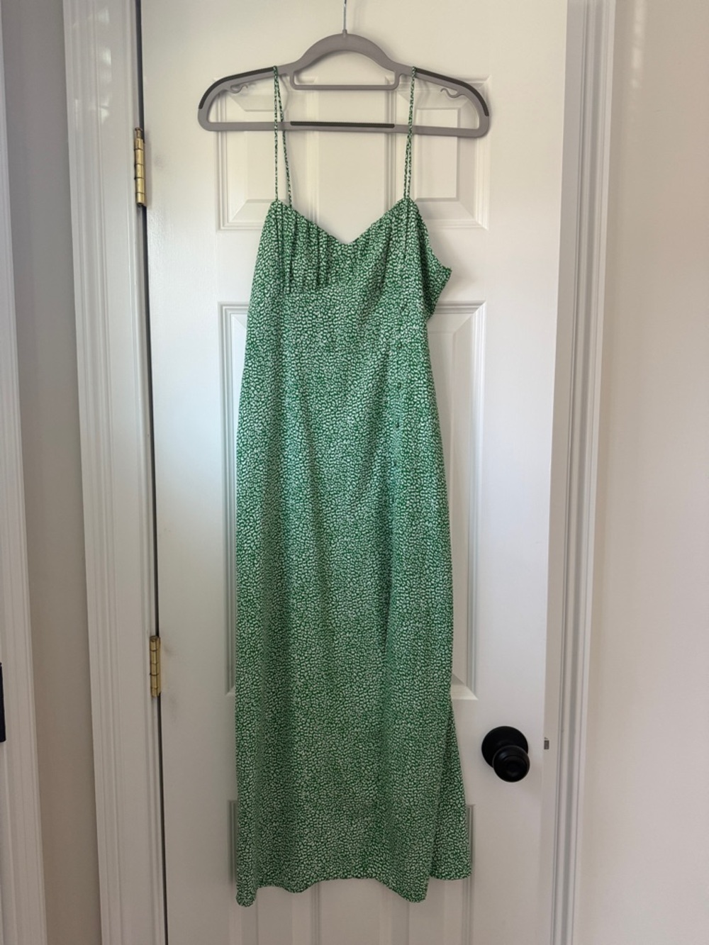 Zara Green Spotted Maxi Slip Dress with Thin Straps